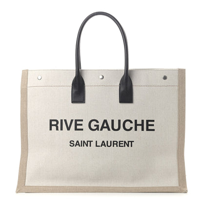 Saint Laurent Linen Calfskin Rive Gauche Tote Optic White 1 of 8
