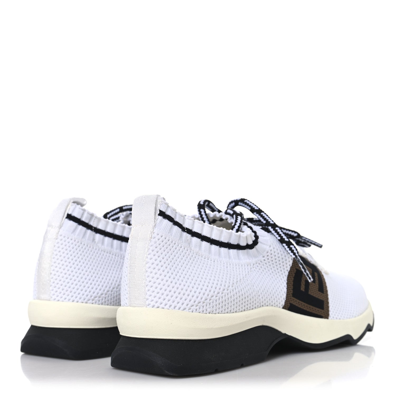Fendi Stretch Knit Jacquard FF Lace-Up Sock Sneakers 39 Tobacco White Black 5 of 8