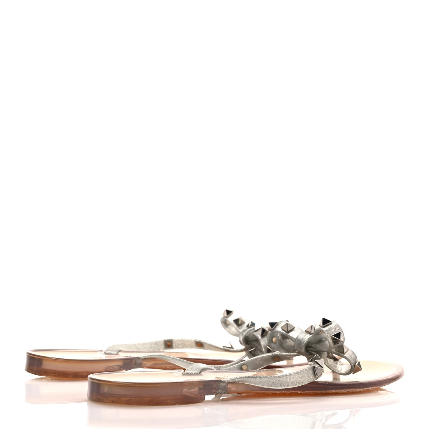 PVC Jelly Glitter Rockstud Bow Thong Sandals 41 Silver