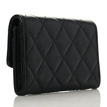 Chanel Lambskin Quilted Camellia Flap Card Holder Black 3 of 9