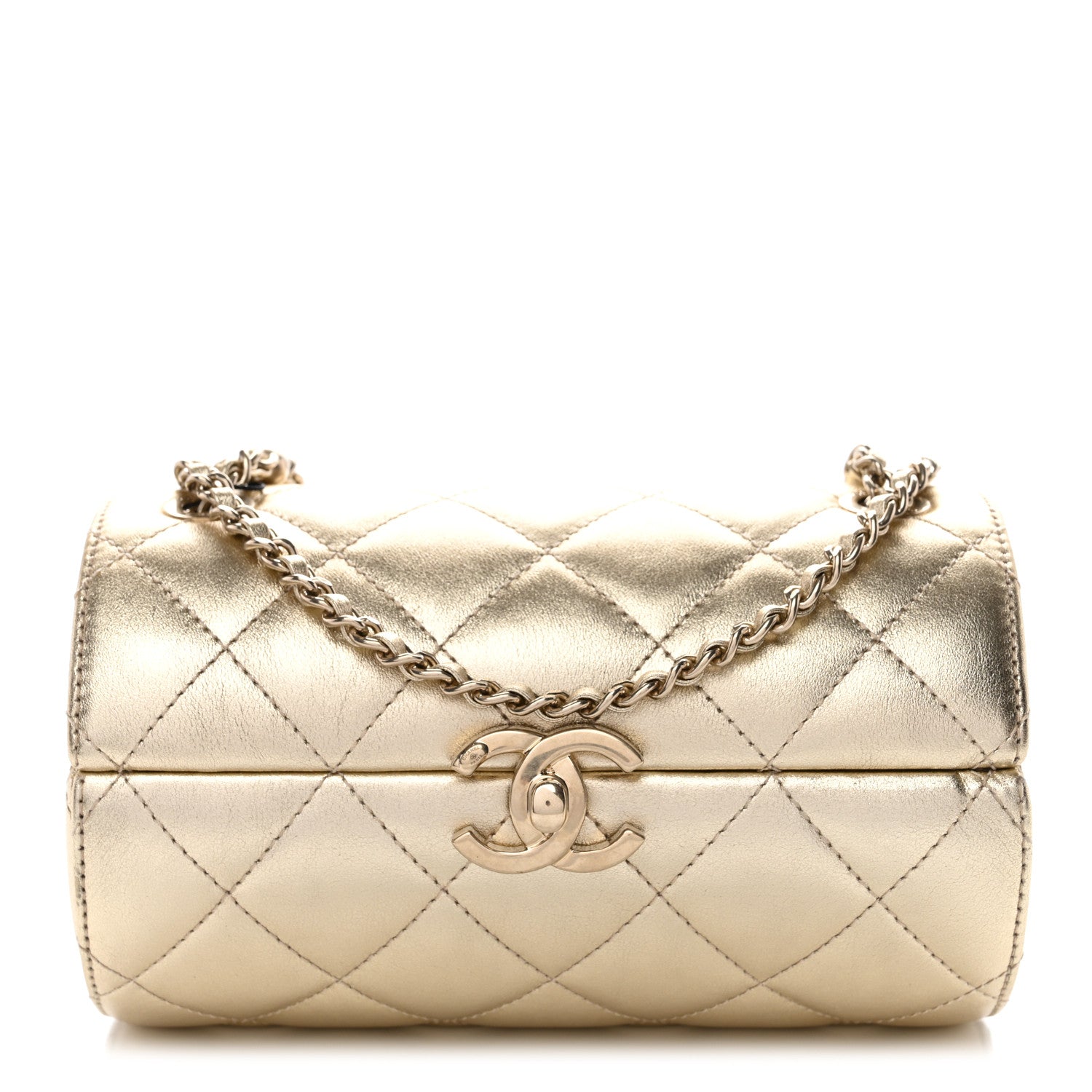 Chanel Metallic Lambskin Quilted Barrel Crossbody Bag Gold 1 of 11