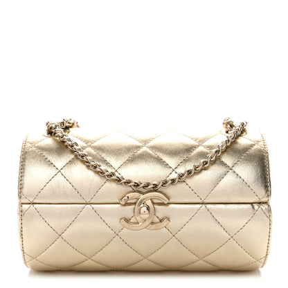 Chanel Metallic Lambskin Quilted Barrel Crossbody Bag Gold 1 of 11