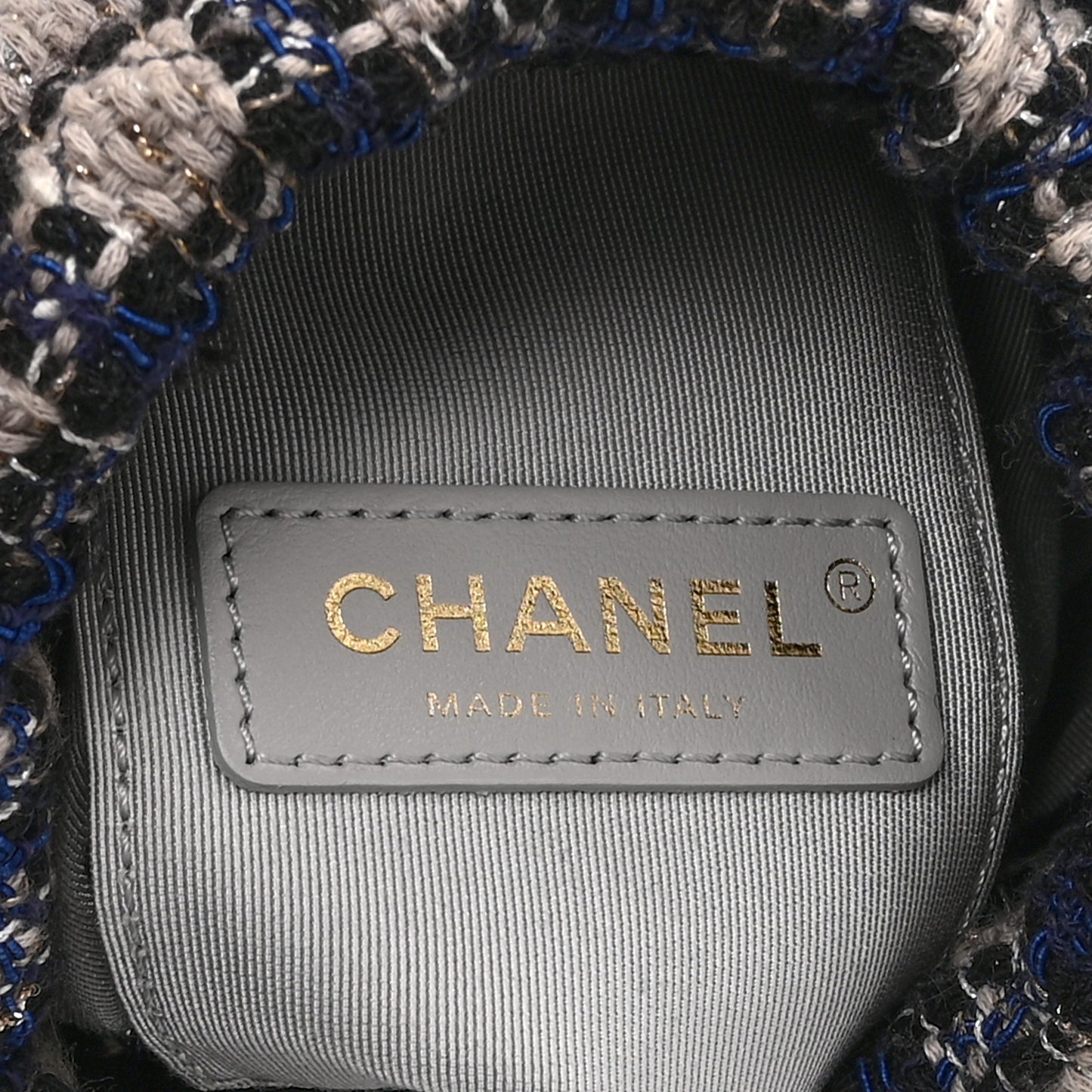 Calfskin Tweed Small CC Chain Bucket Drawstring Bag Navy Multicolor