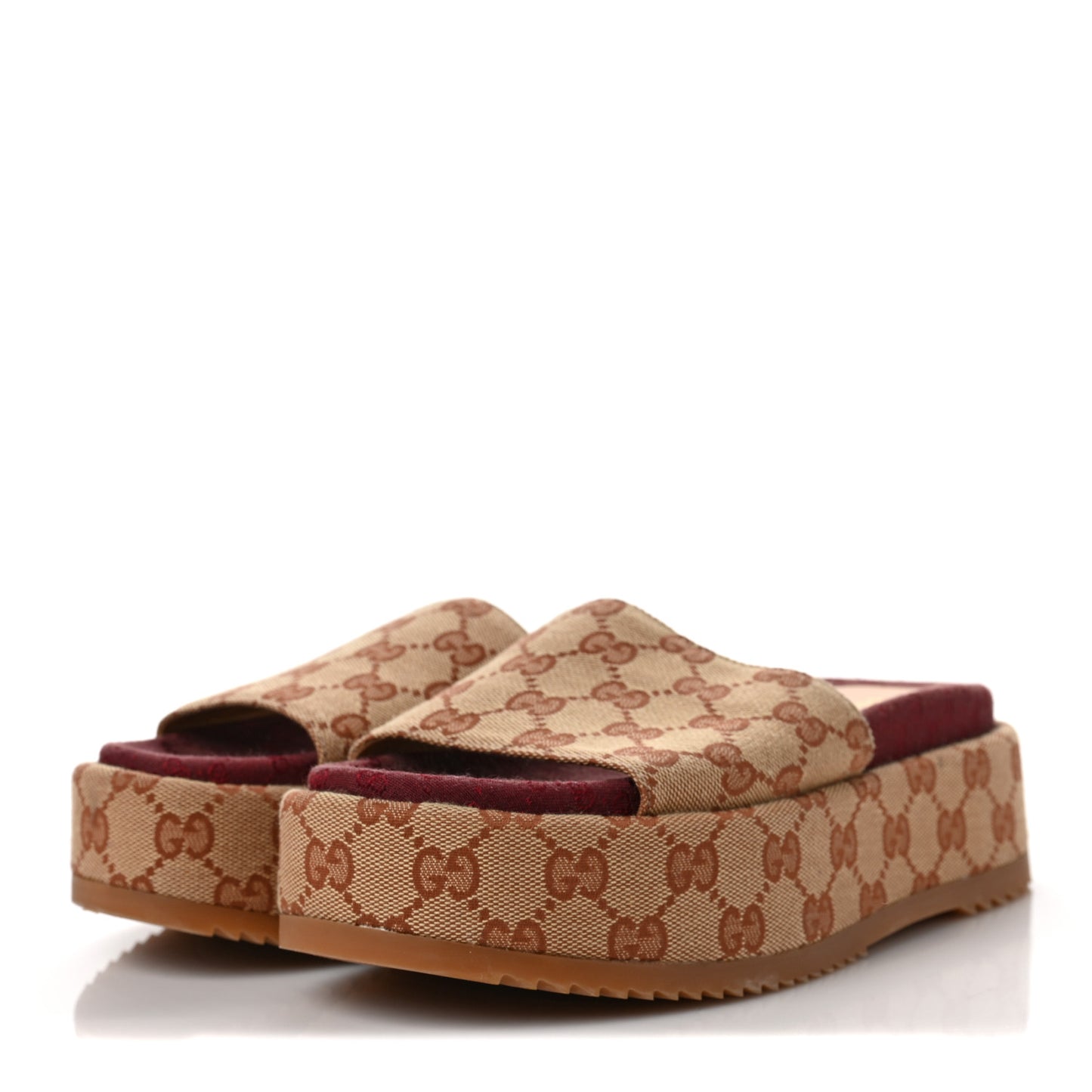 Canvas GG Monogram Angelina Platform Slide Sandals 36.5 Beige Ruggine