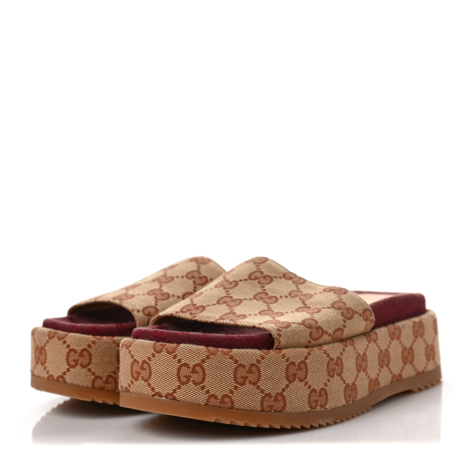 Gucci Canvas GG Monogram Angelina Platform Slide Sandals 36.5 Beige Ruggine 3 of 7