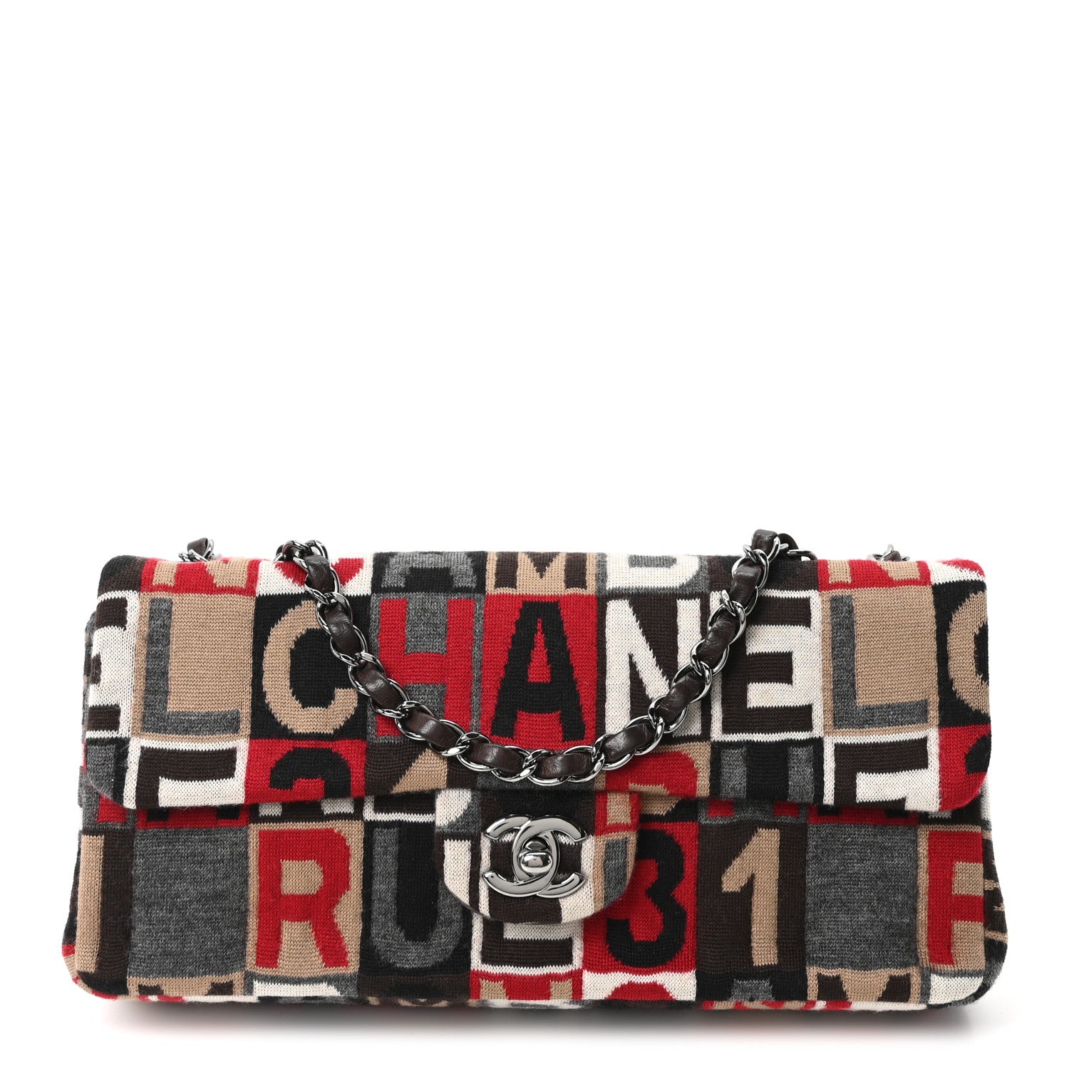 Chanel Jersey Patchwork East West Flap Red Beige Grey 1 of 10