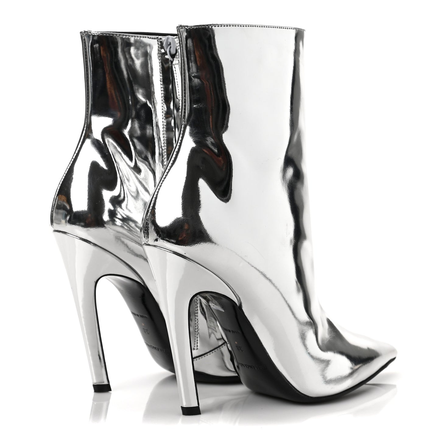 Patent Slash Ankle Boots 38 Silver