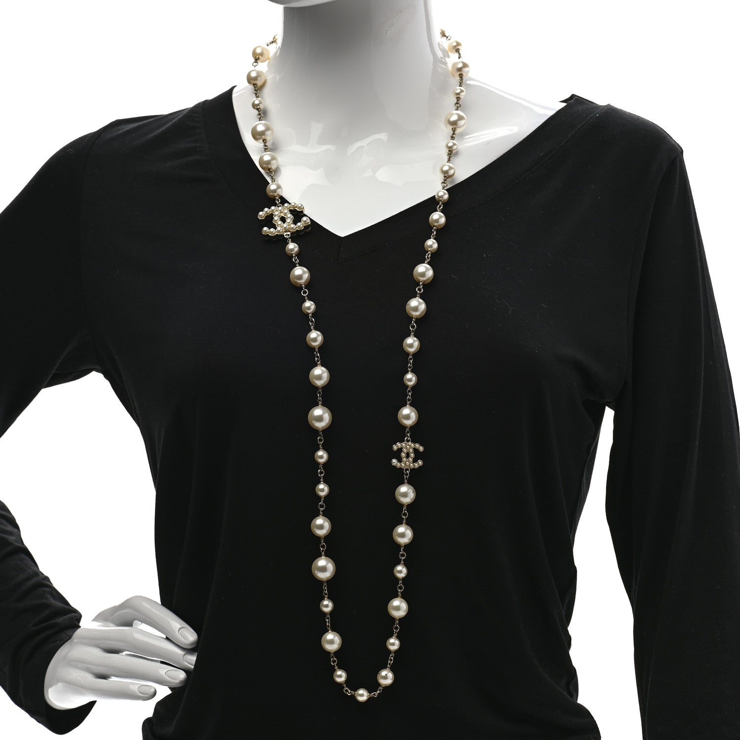 Chanel Graduated Pearl CC Long Necklace Gold 2 of 5