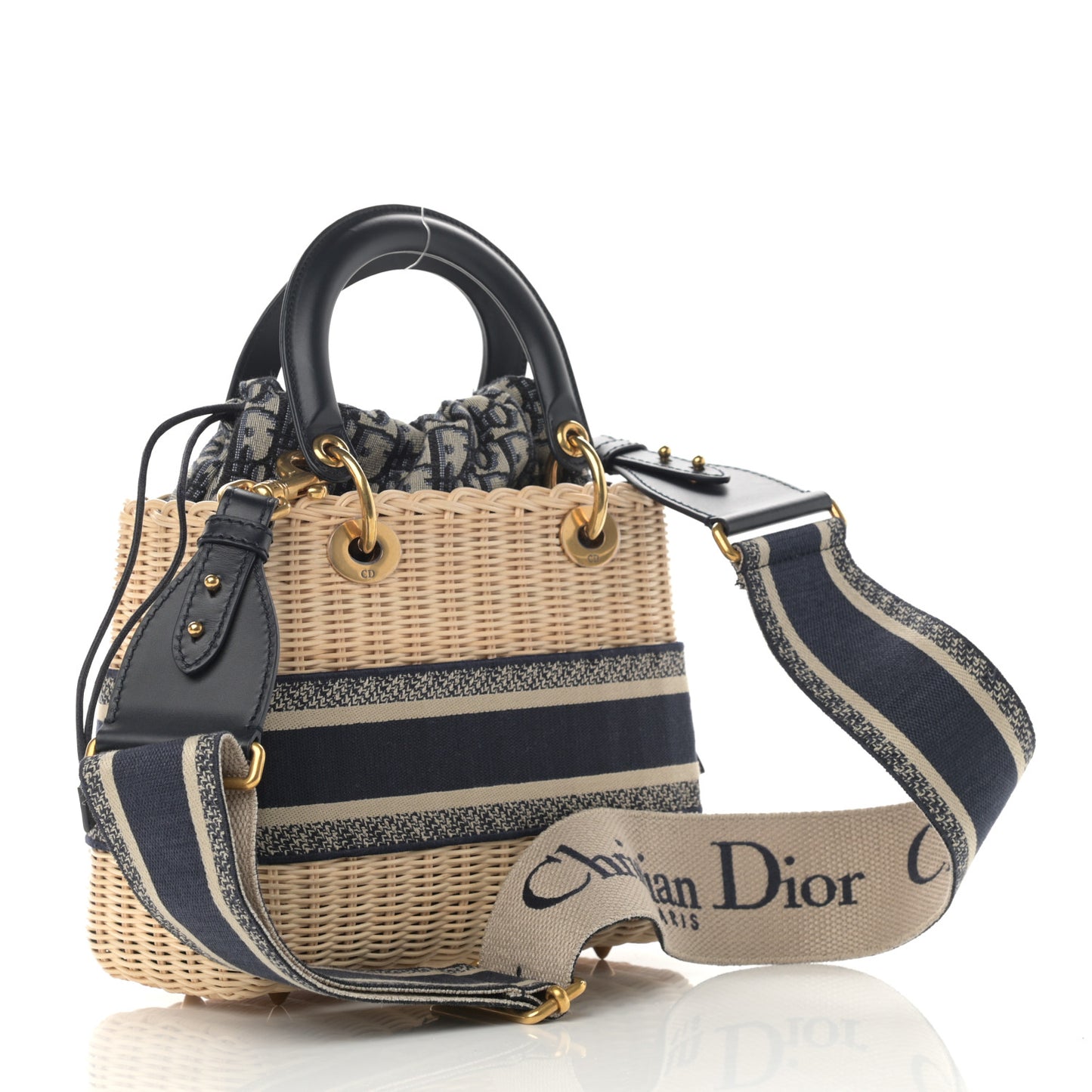 Wicker Oblique Medium Lady Dior Bag Blue