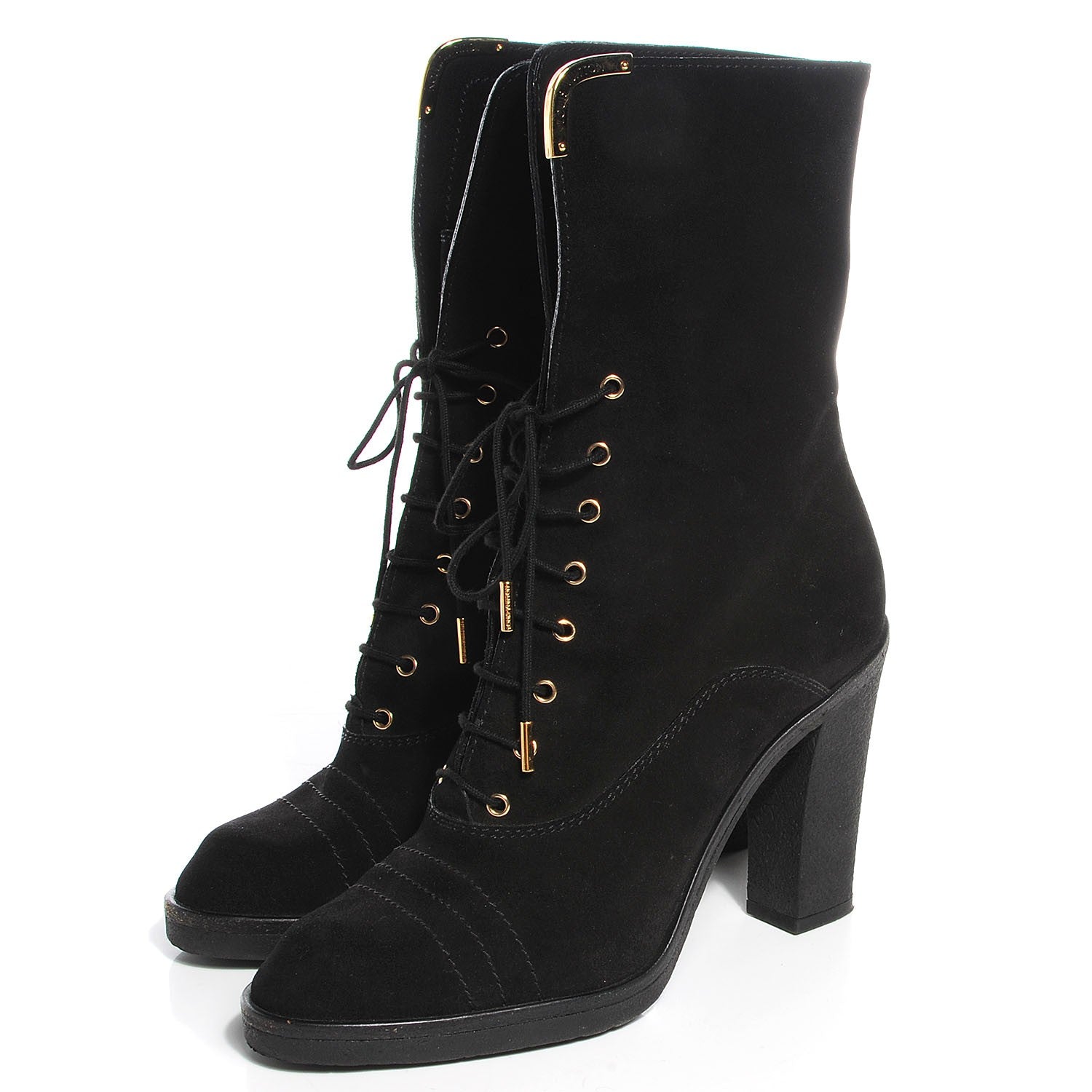 Louis Vuitton Suede Lace Up Ankle Boots 37.5 Black 3 of 8