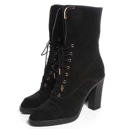 Louis Vuitton Suede Lace Up Ankle Boots 37.5 Black 3 of 8