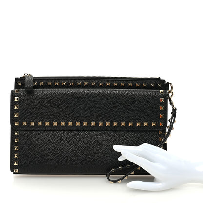 Valentino Garavani Pebbled Calfskin Large Rockstud Wristlet Clutch Black 2 of 7