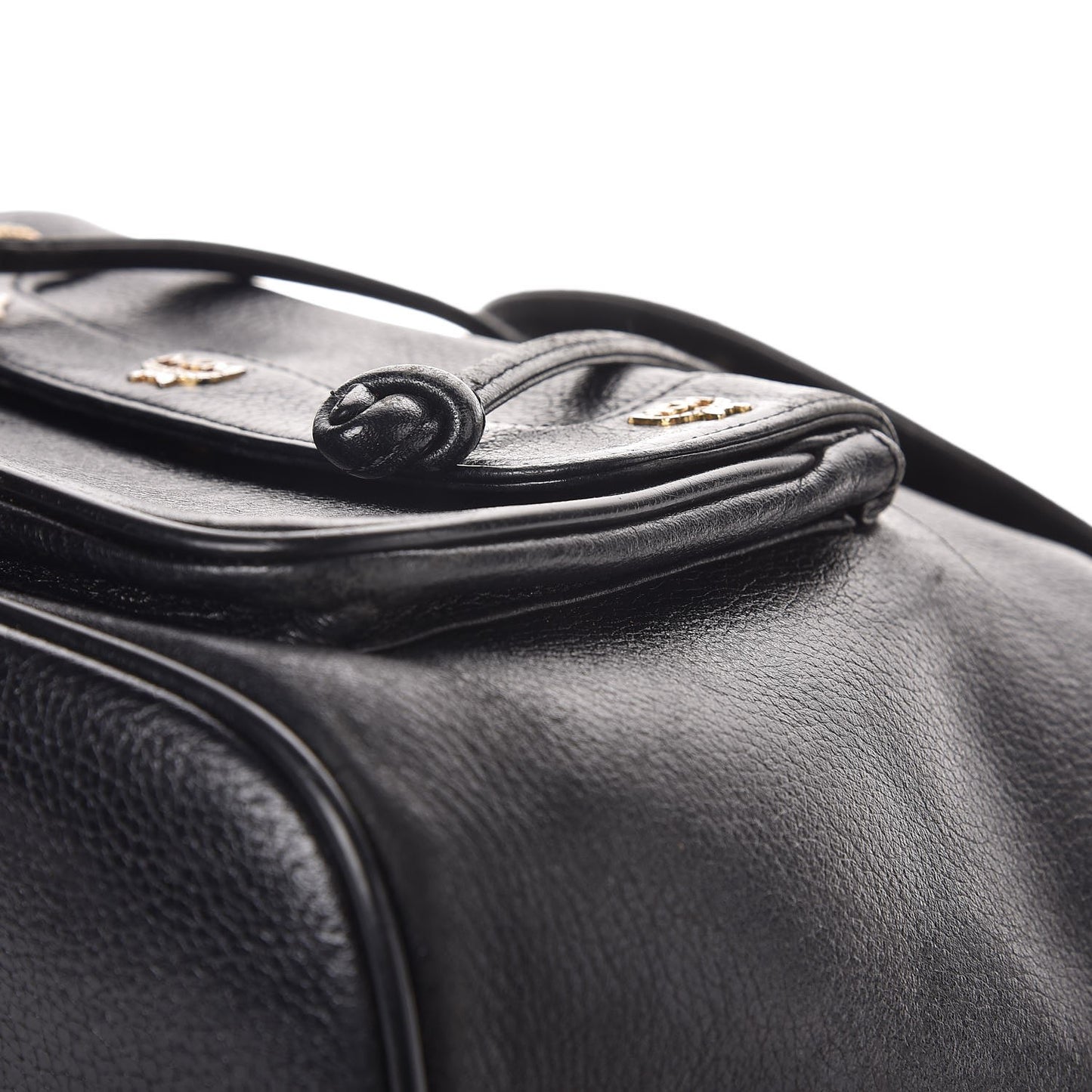 Grained Calfskin Studded Drawstring Backpack Black