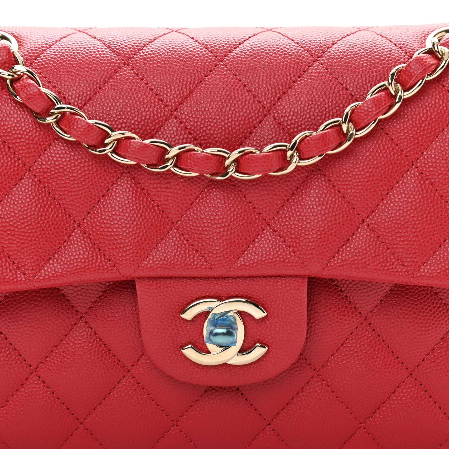 Caviar Quilted Small Double Flap Red