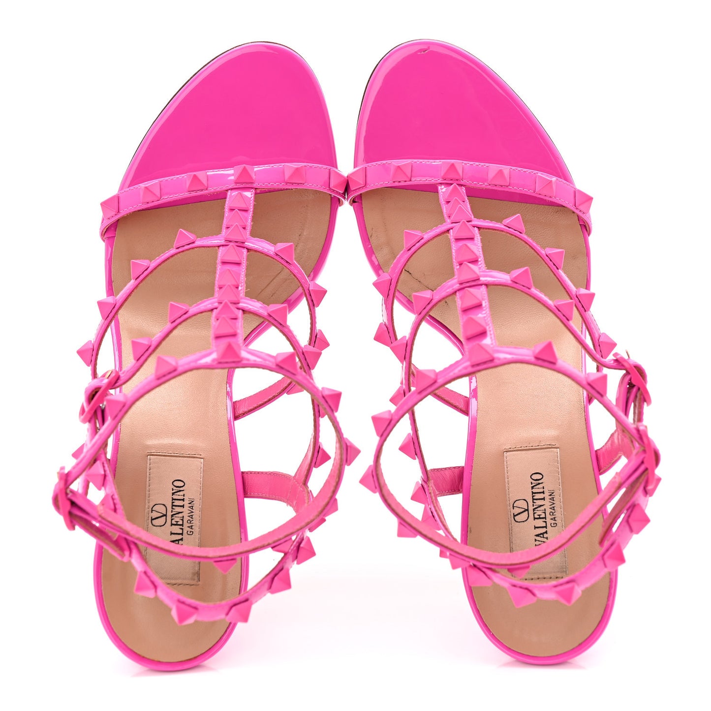 Patent Lacquered Monochrome Rockstud Gladiator 105mm Sandals 40 Pink PP