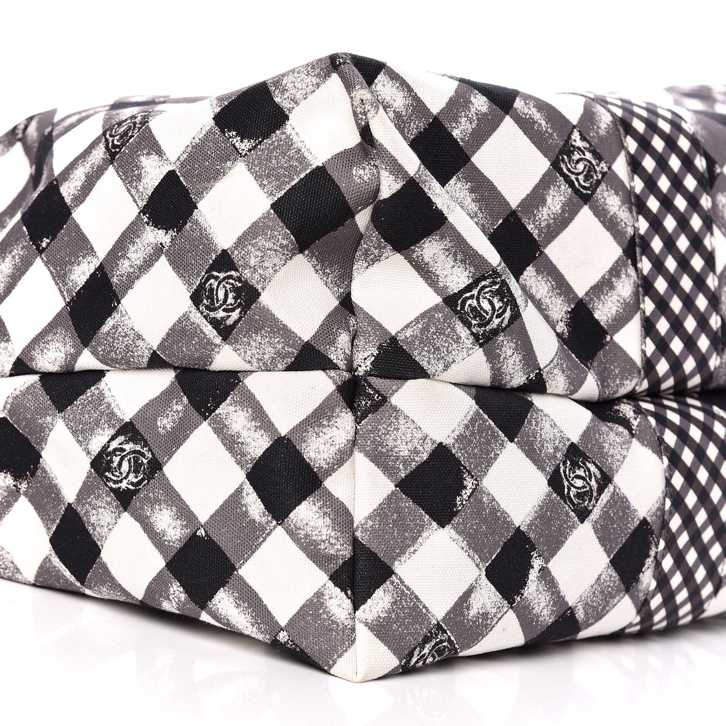 Canvas Gingham Printed CC Tote Black White