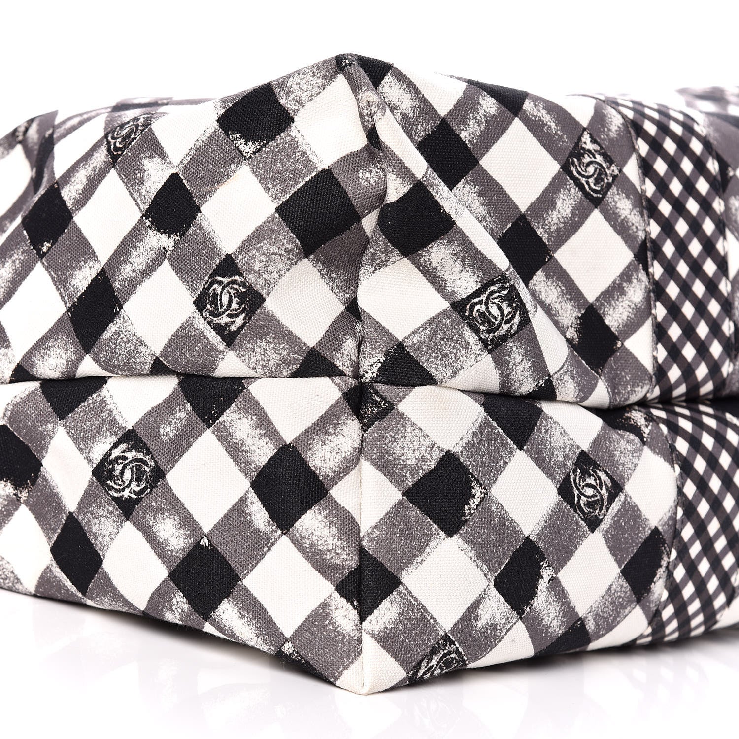 Chanel Canvas Gingham Printed CC Tote Black White 8 of 9