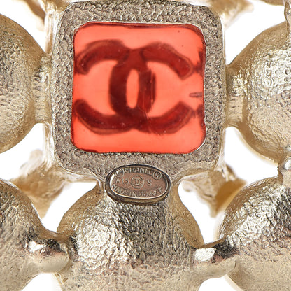 Chanel Pearl Resin Crystal CC Brooch Gold 4 of 5