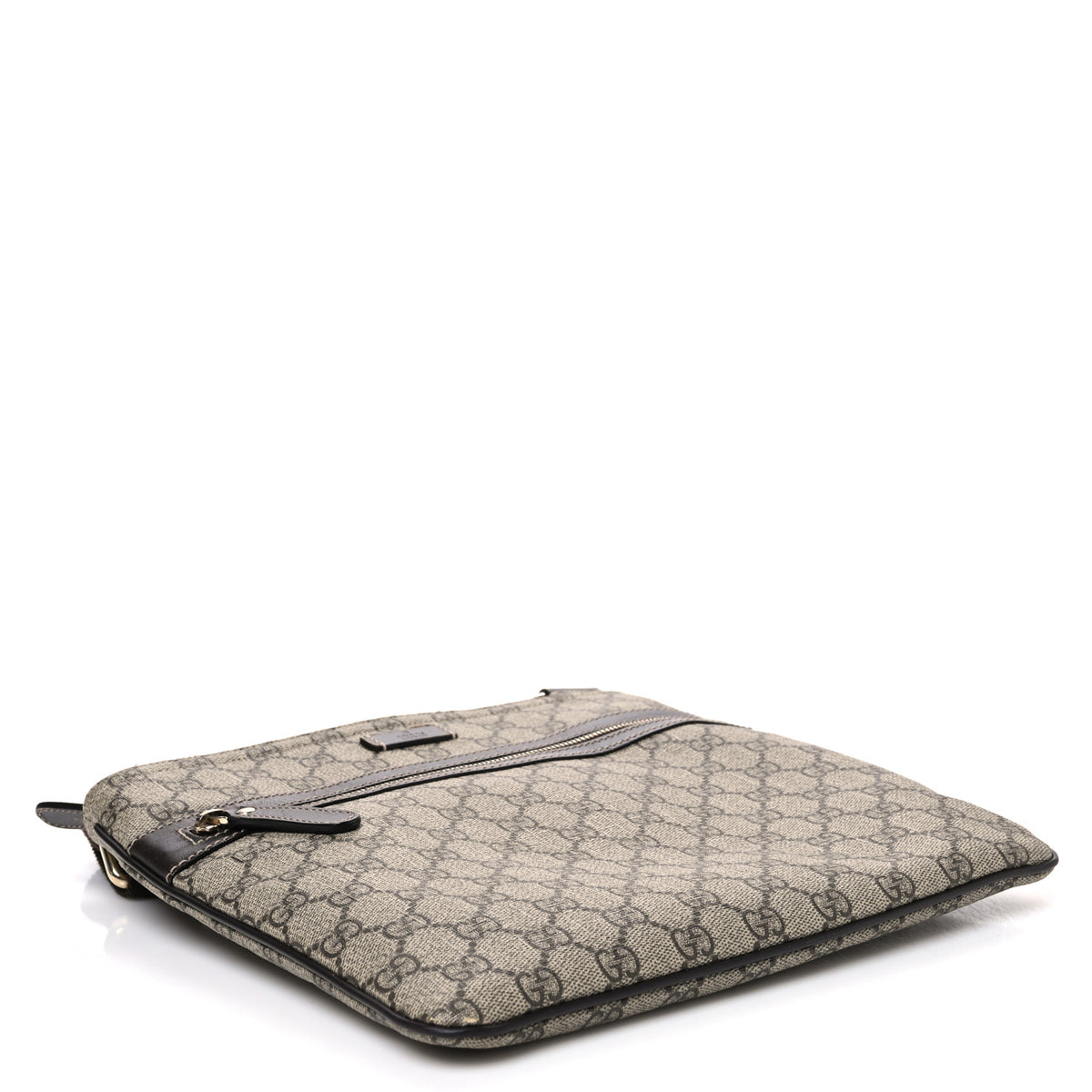 GG Supreme Monogram Selleria Calfskin Small Flat Side Zip Messenger Bag Beige Ebony Cocoa Dark Chocolate
