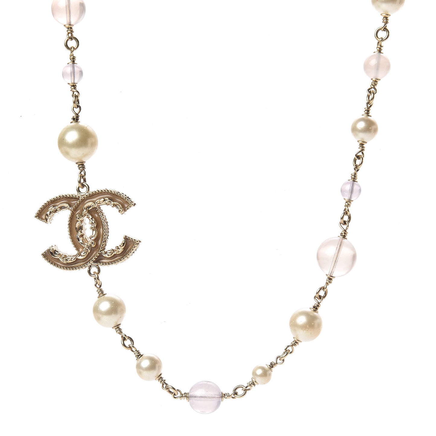 Pearl Beaded CC Necklace Gold Purple