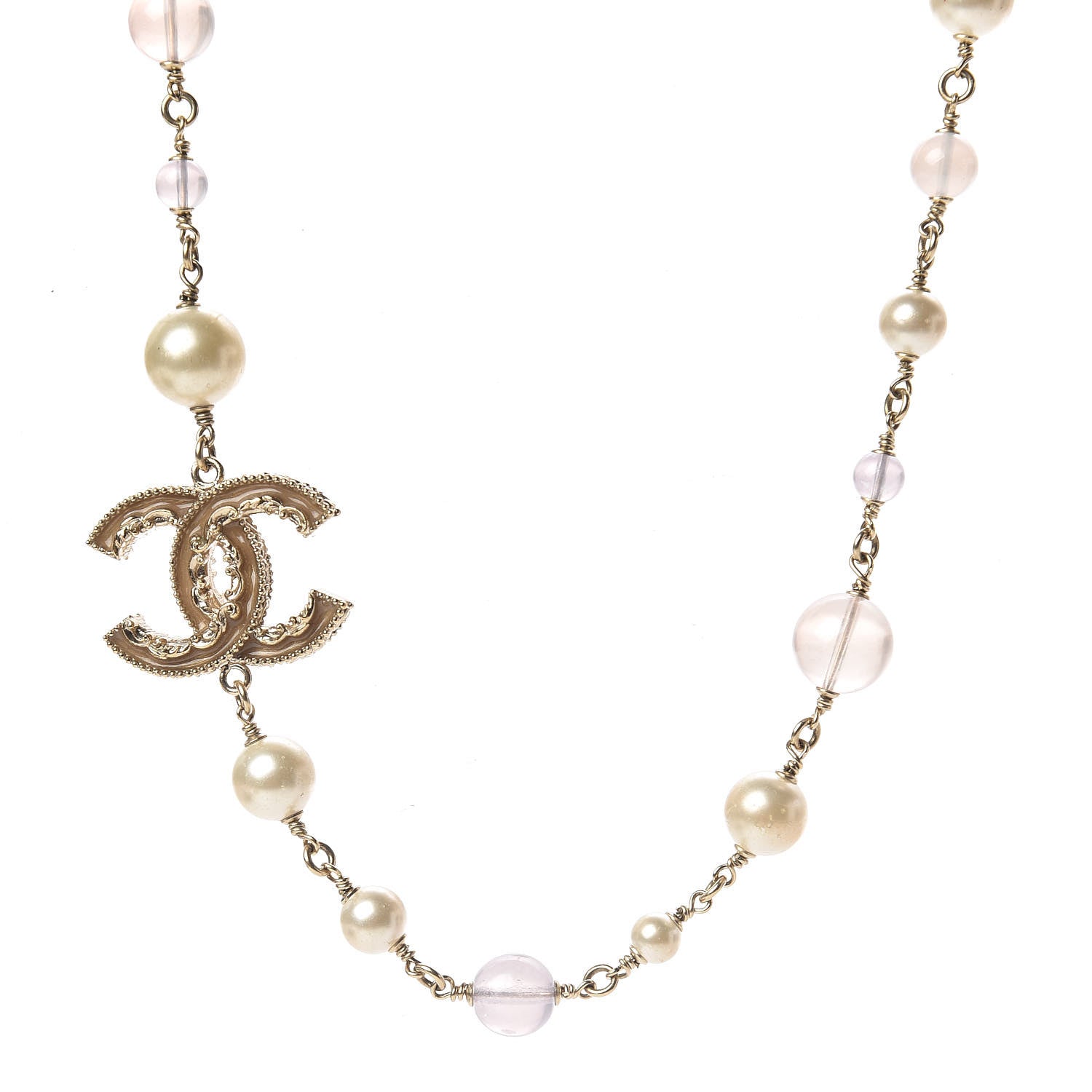 Chanel Pearl Beaded CC Necklace Gold Purple 1 of 4
