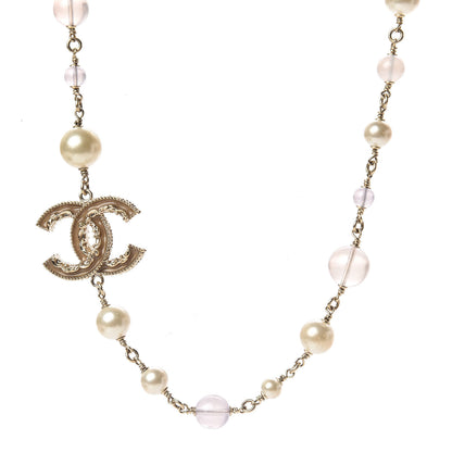 Chanel Pearl Beaded CC Necklace Gold Purple 1 of 4