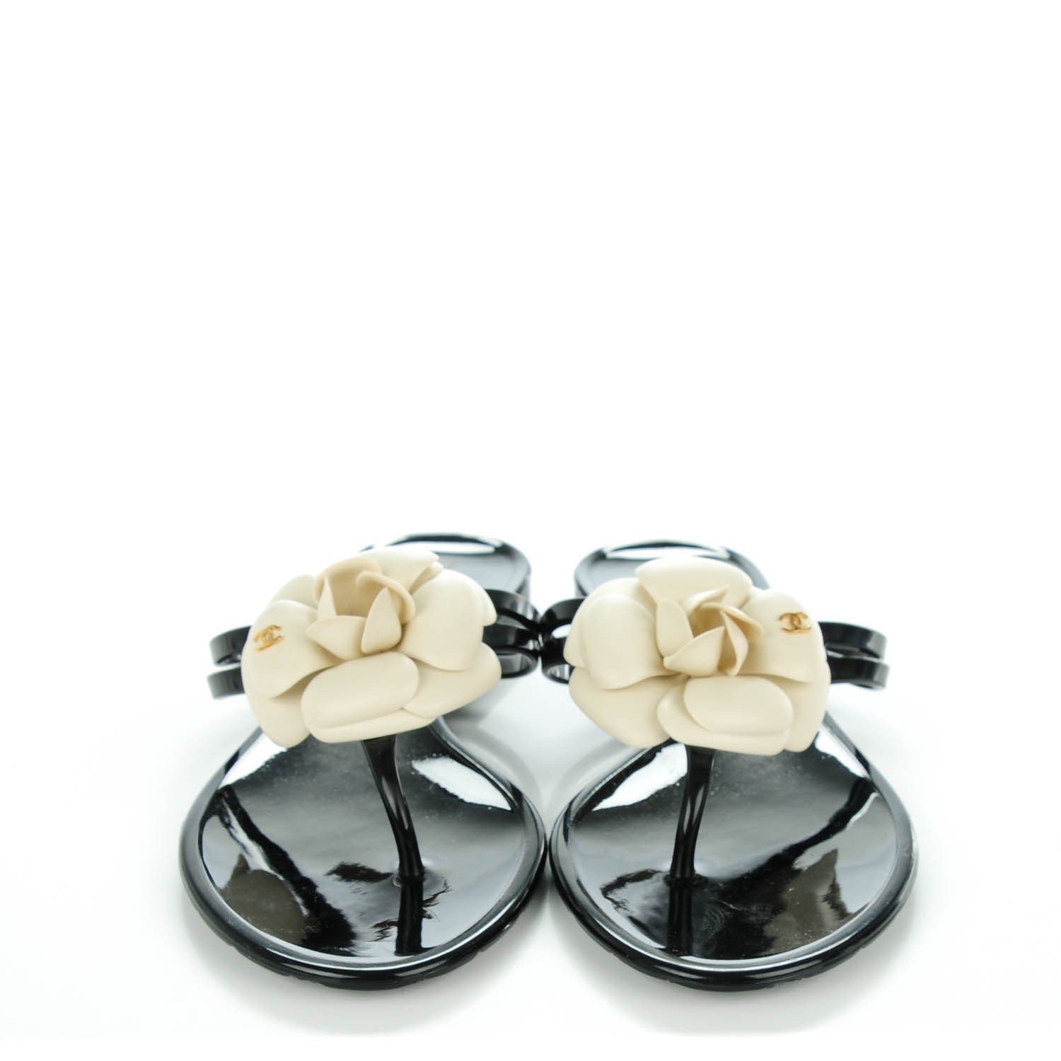 Chanel Jelly Camellia Thong Sandals 38 Black Ivory 3 of 16