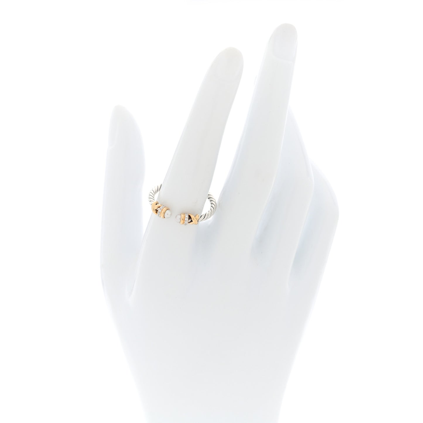 Sterling Silver 18K Yellow Gold Diamond Pearl Petite Helena Ring 56 7.5