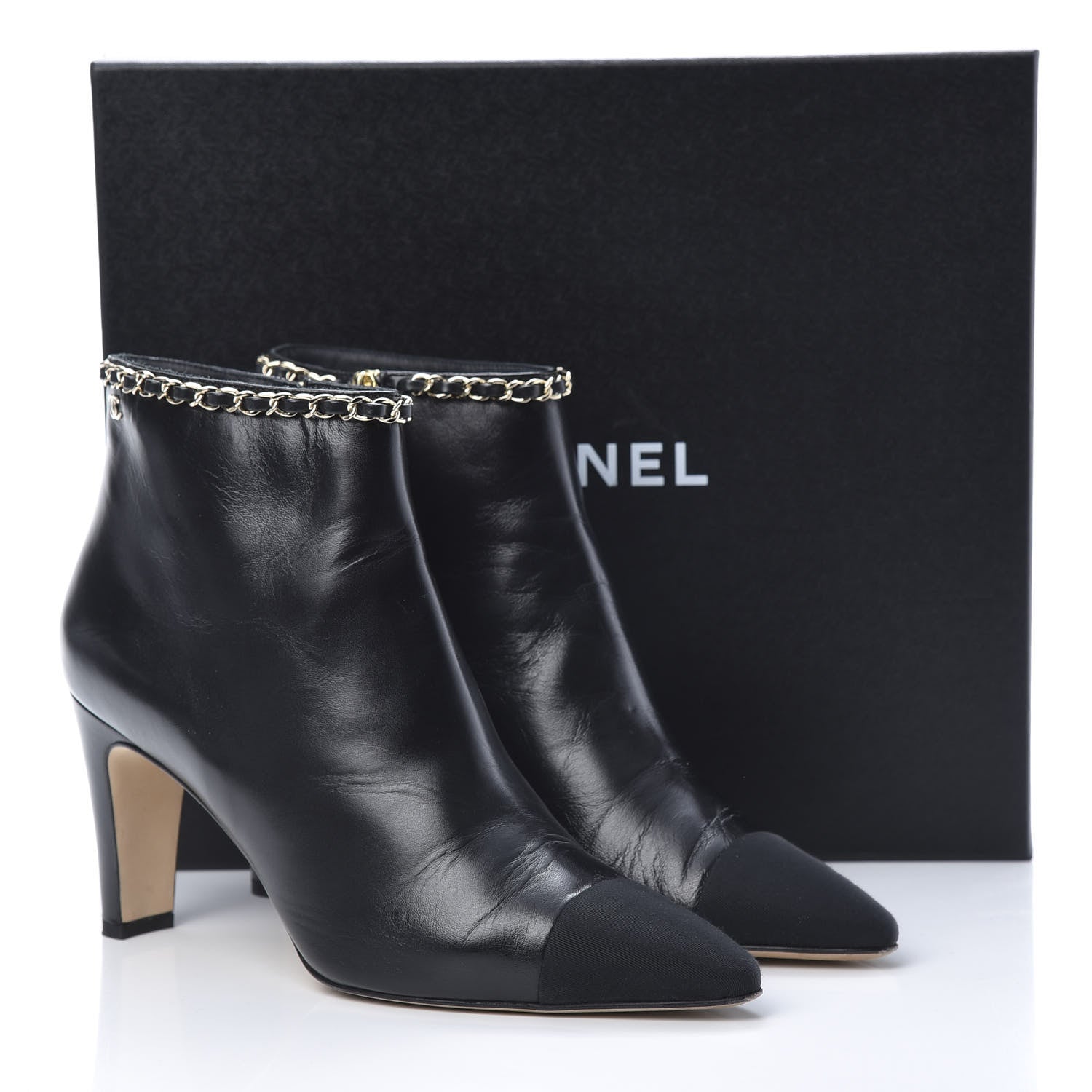 Chanel Lambskin Grosgrain CC Chain Cap Toe Short Boots 40 Black 10 of 10