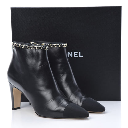 Chanel Lambskin Grosgrain CC Chain Cap Toe Short Boots 40 Black 10 of 10