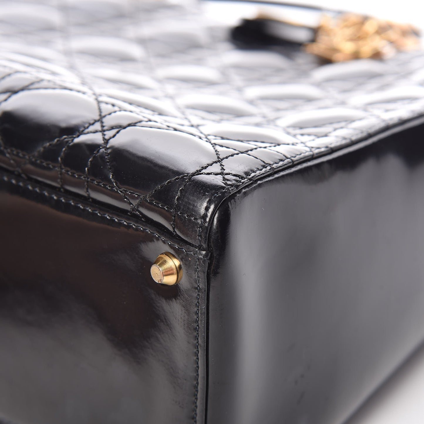 Glazed Calfskin Cannage Large Lady Dior Black