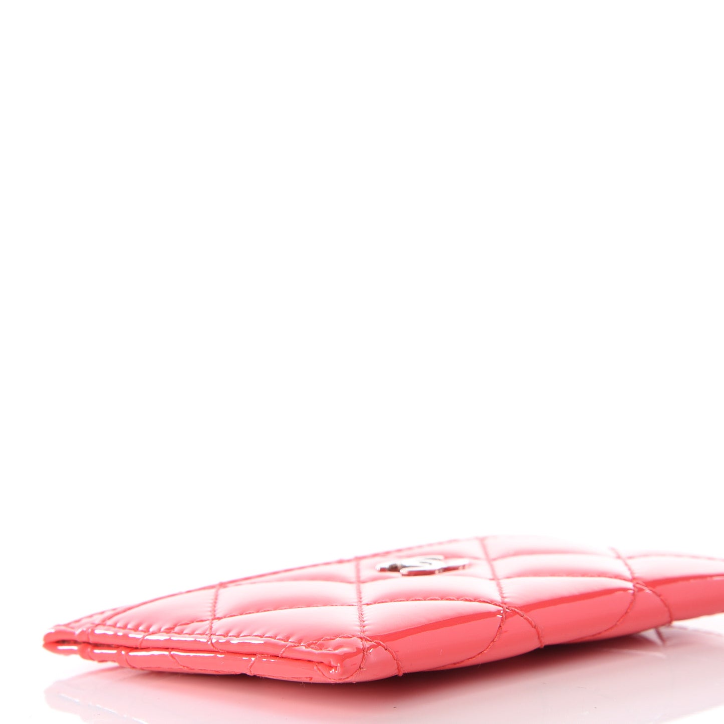 Patent Calfskin Quilted Card Holder Coral