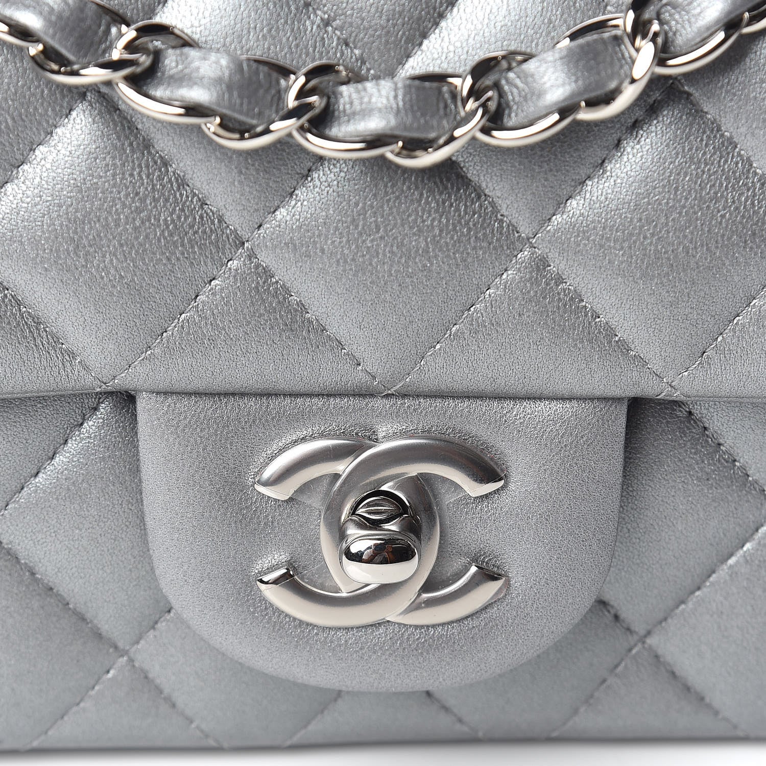 Chanel Metallic Lambskin Quilted Mini Rectangular Flap Silver 8 of 10