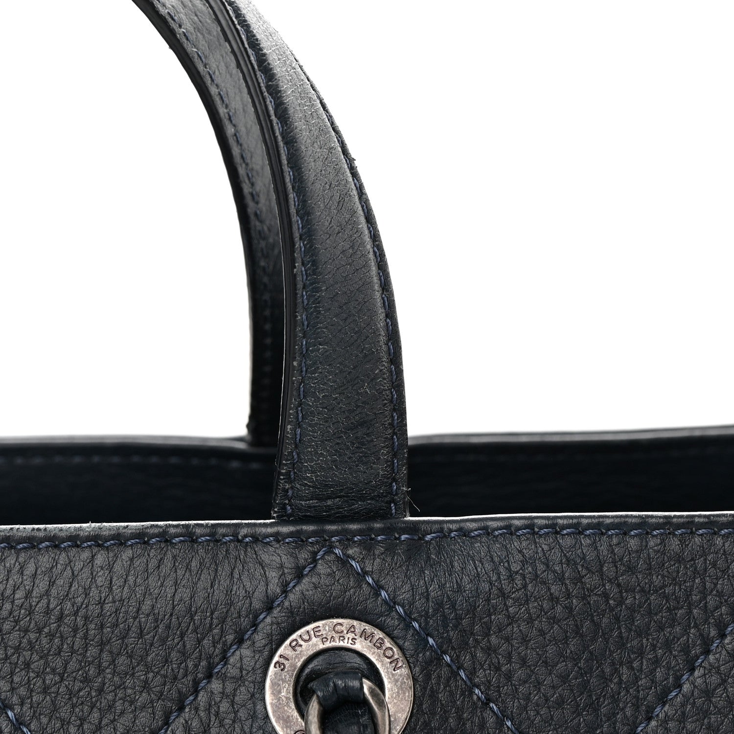 Chanel Deerskin Stitched Medium CC Shopping Tote Navy 18 of 24