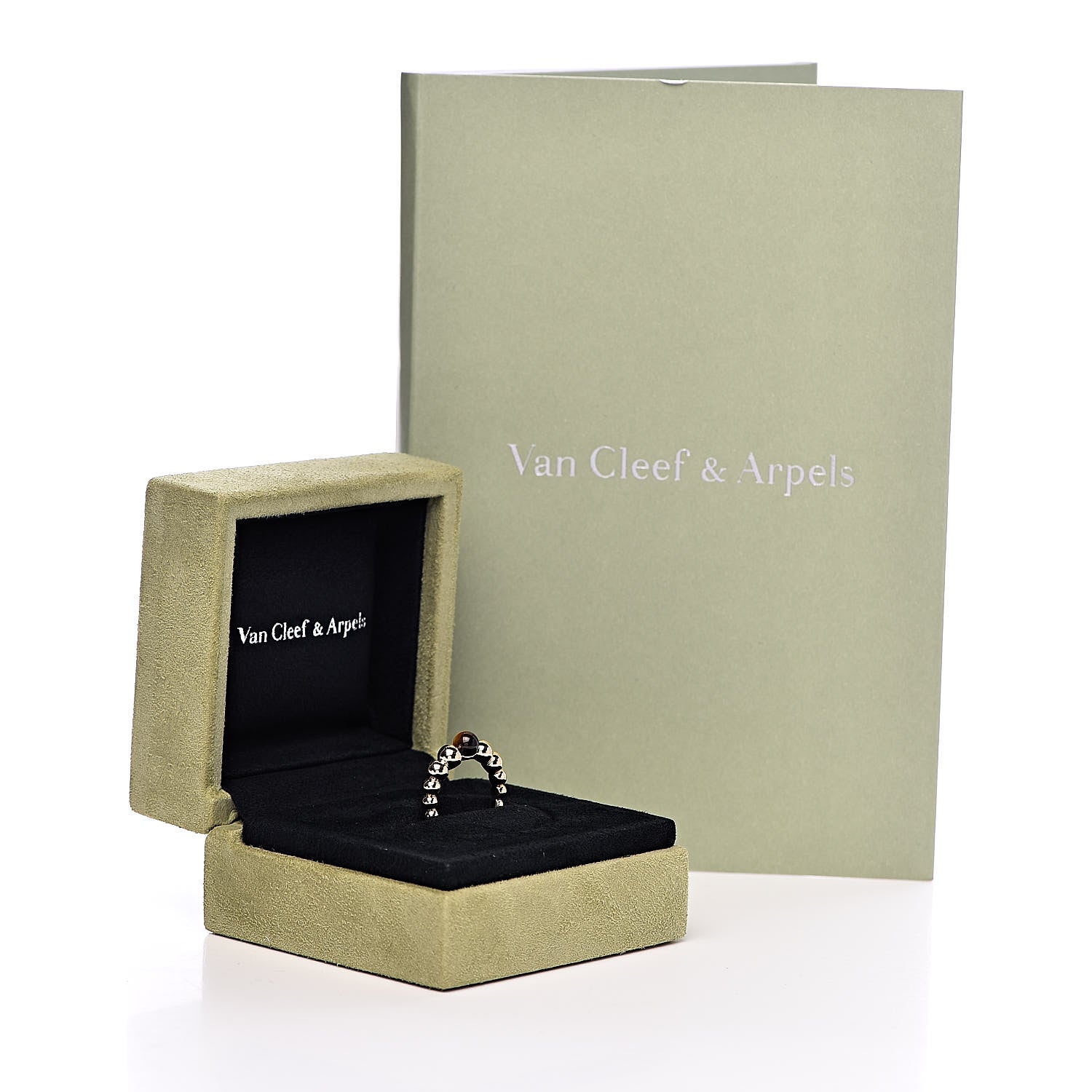 Van Cleef & Arpels 18K Yellow Gold Tiger's Eye Perlee Couleurs Variation Ring 48 4.5 7 of 7