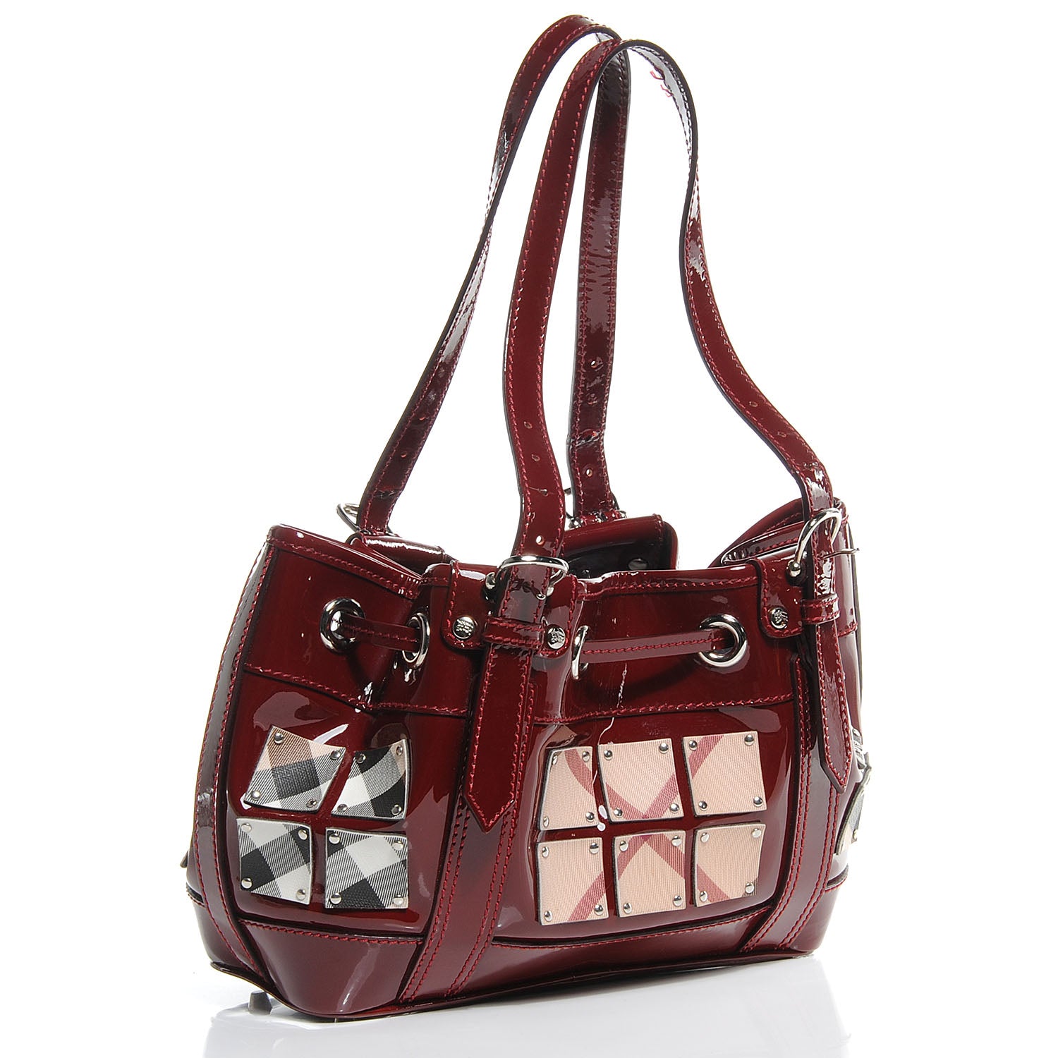 Burberry Patent Leather Supernova Check Armored Baby Beaton Red 3 of 10