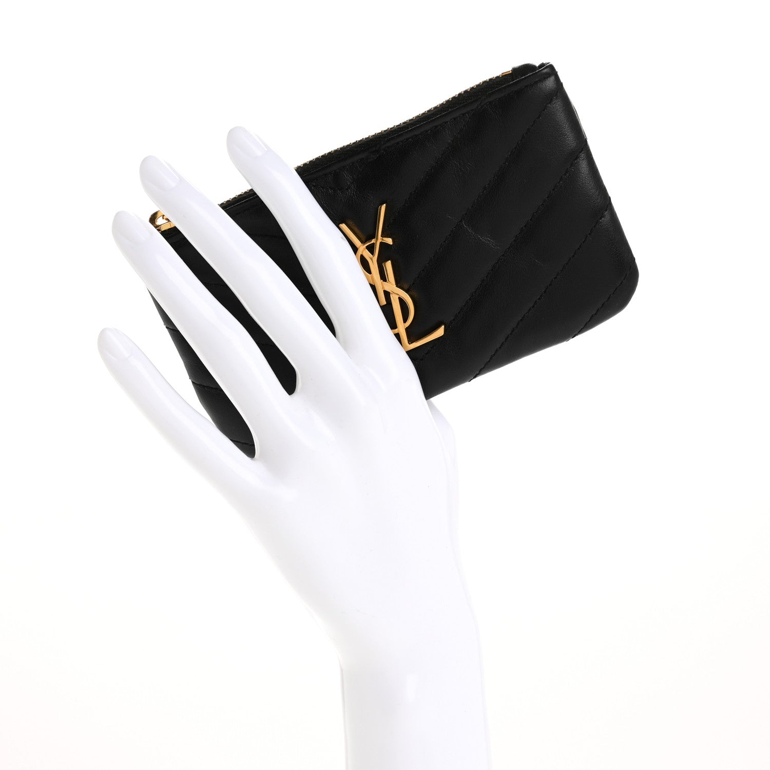 Saint Laurent Calfskin Matelasse Monogram Key Pouch Black 2 of 14