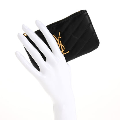 Saint Laurent Calfskin Matelasse Monogram Key Pouch Black 2 of 14