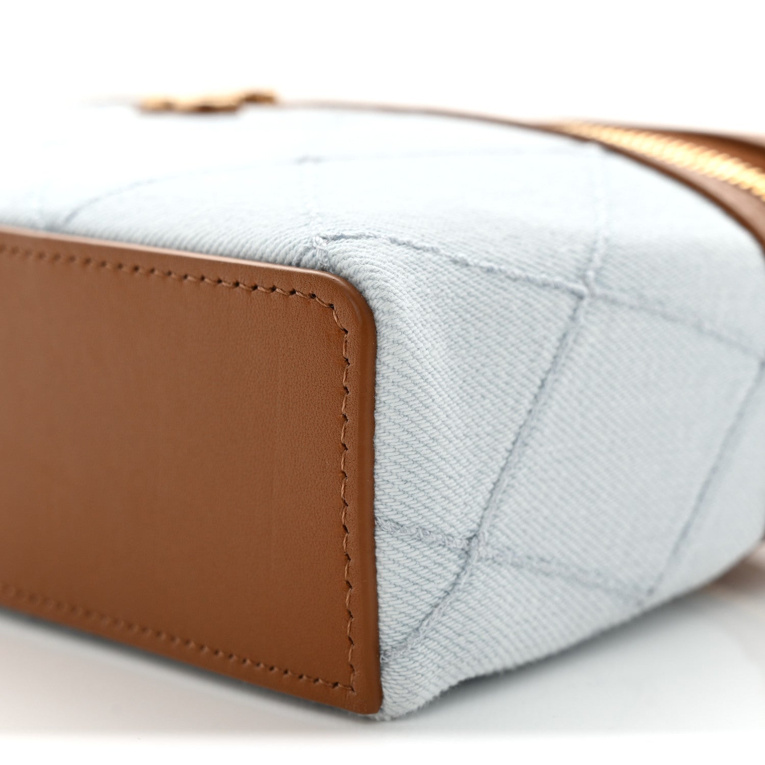 Chanel Washed Denim Calfskin Quilted Top Handle Slim Vanity Case With Chain Blue Brown 10 of 10