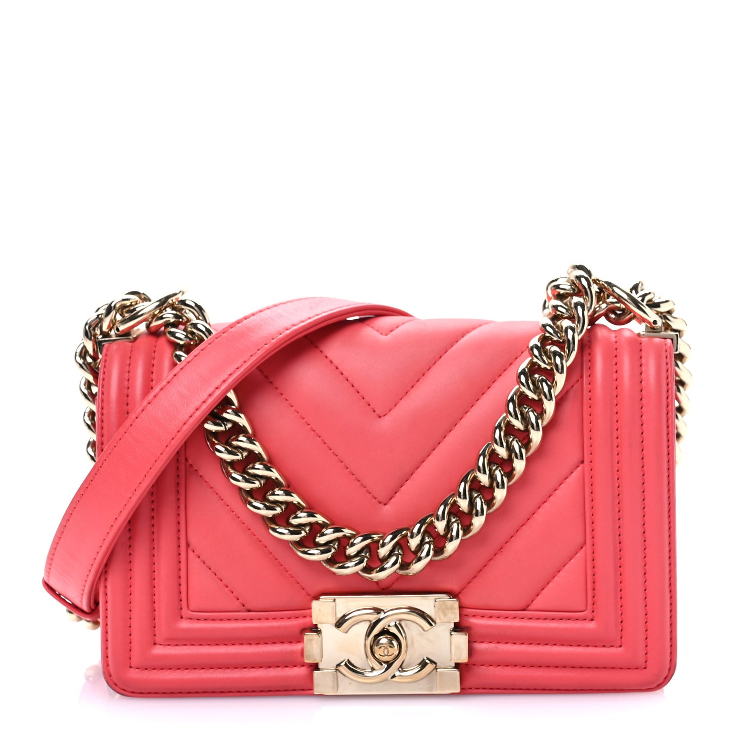 Calfskin Chevron Quilted Small Boy Flap Pink