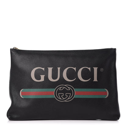 Gucci Pebbled Calfskin Large Logo Portfolio Clutch Black 1 of 10