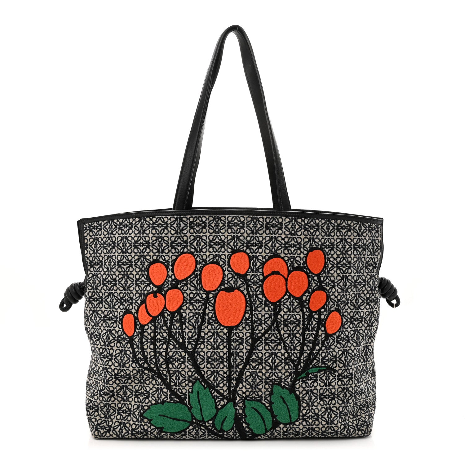Loewe Canvas Calfskin Herbarium Flamenco XL Knot Bag Black Multicolor 1 of 11