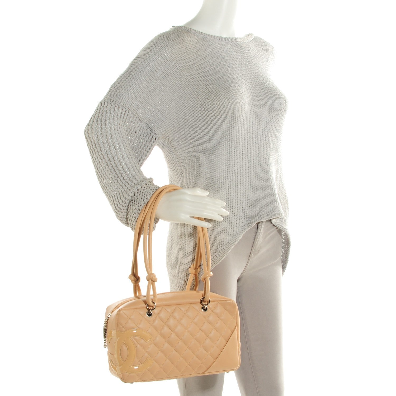 Chanel Calfskin Quilted Cambon Quilted Large Bowler Beige 2 of 7