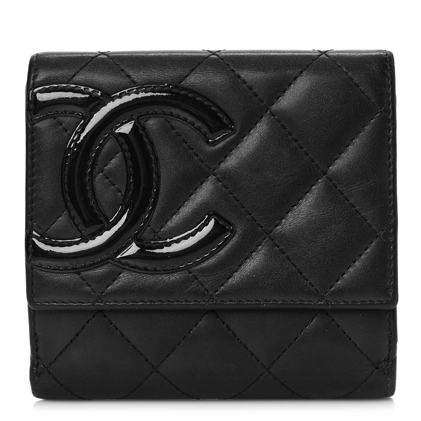 Lambskin Quilted Cambon Flap Wallet Black