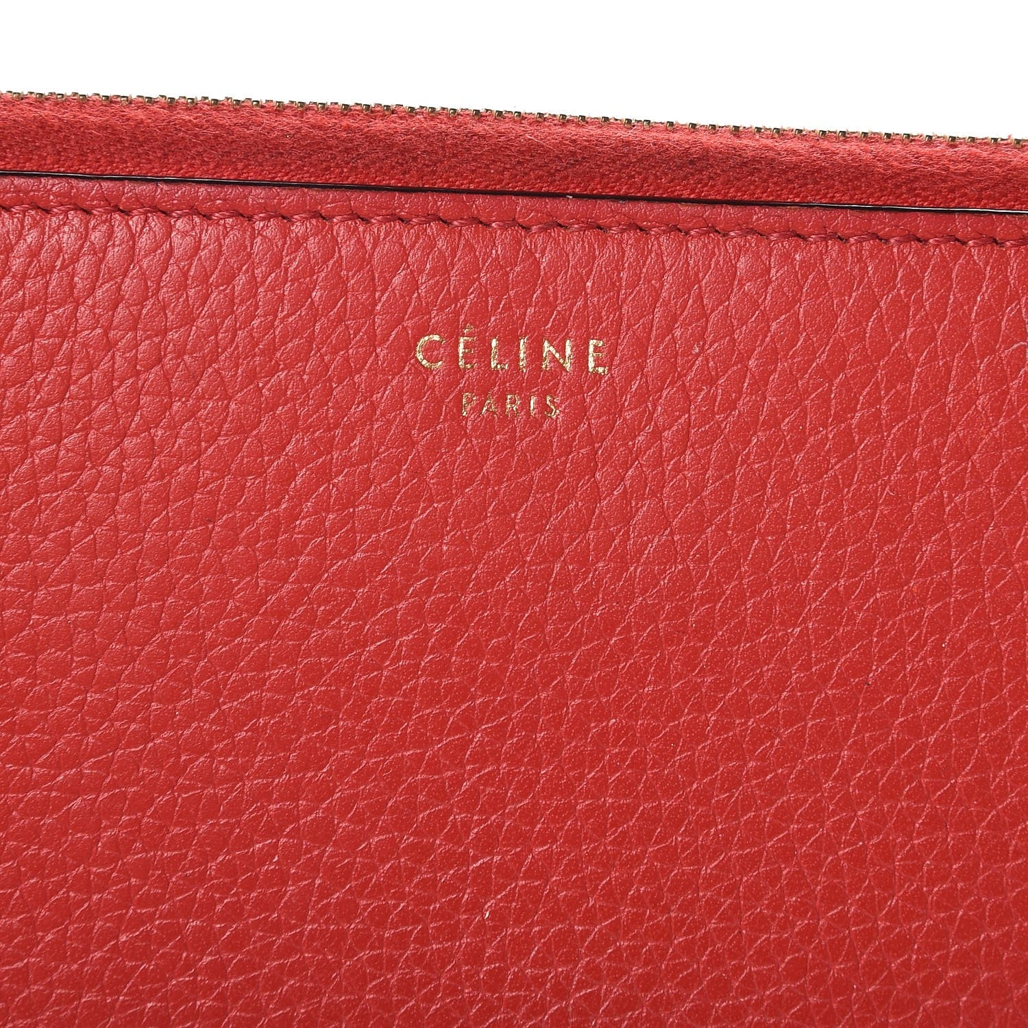 Celine Drummed Calfskin Large Zip Around Multifunction Wallet Coquelicot 7 of 26