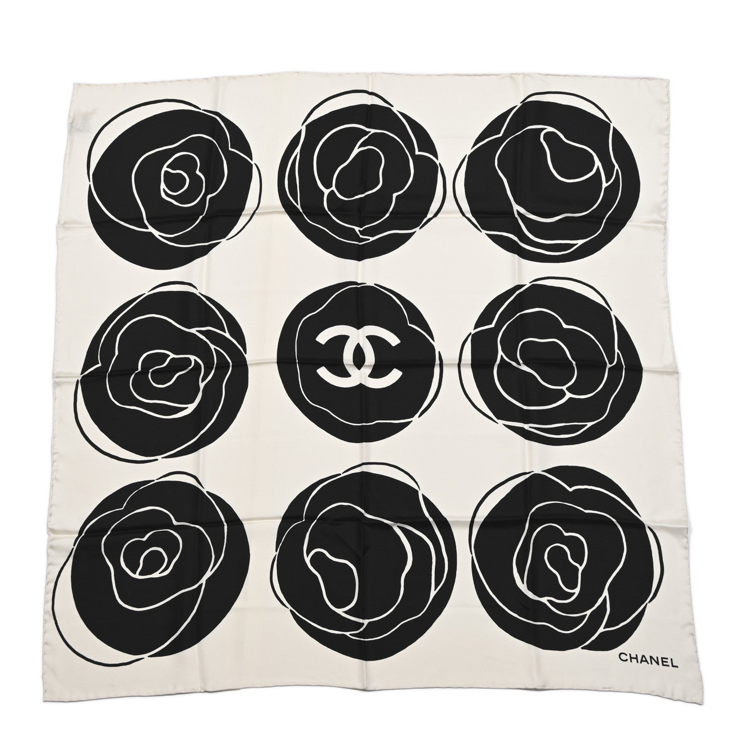 Chanel Silk CC Camellia Scarf Black White 1 of 5