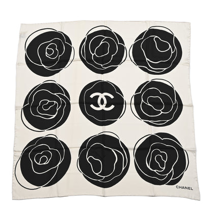 Chanel Silk CC Camellia Scarf Black White 1 of 5