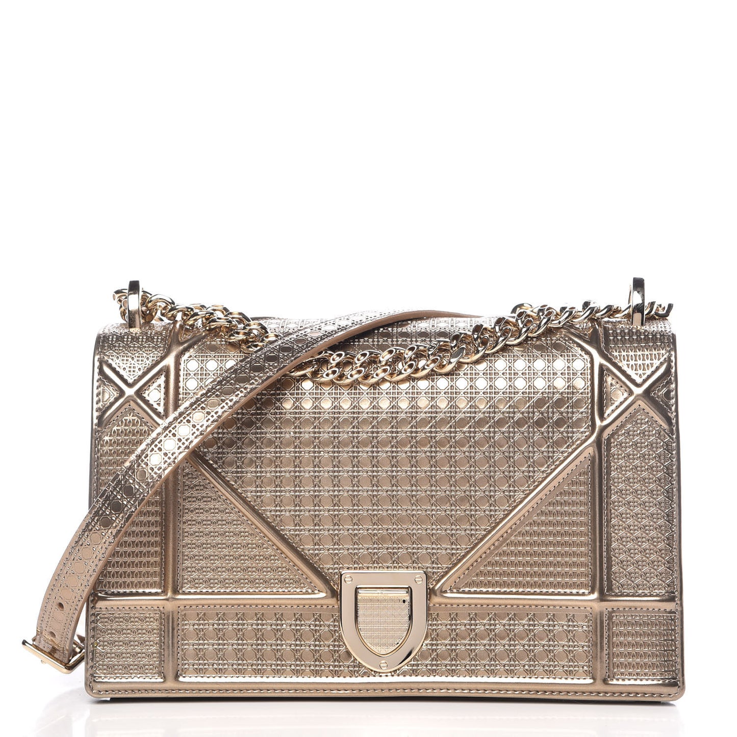 Metallic Patent Micro-Cannage Medium Diorama Flap Bag Gold