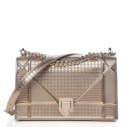 Christian Dior Metallic Patent Micro-Cannage Medium Diorama Flap Bag Gold 1 of 19