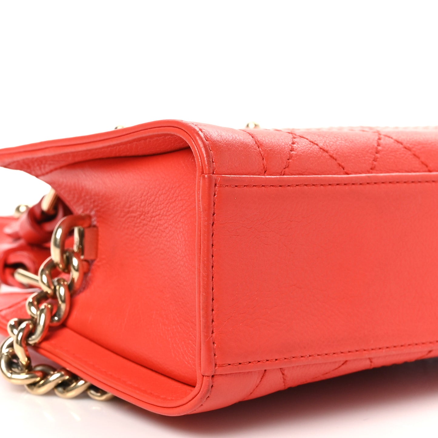 Grained Calfskin Stitched Mini Label Click Shopper Tote Red